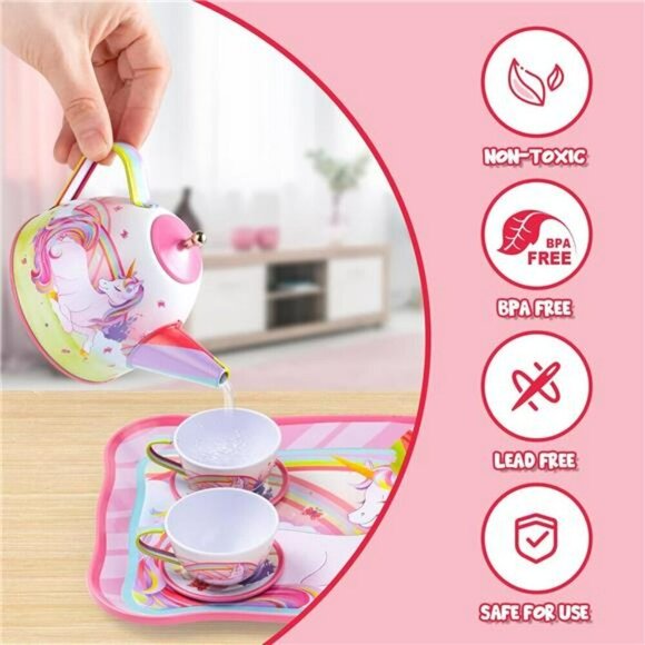 Unicorn Tea Set for Toddlers Tea Party Set for Children Kids Pretend Role Play - Picture 3 of 7